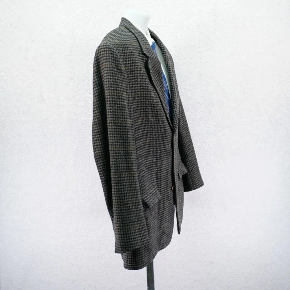 Bill Blass Signature -44R- Tweed Wool Black Gray Houndstooth W/ Brown Green Wind